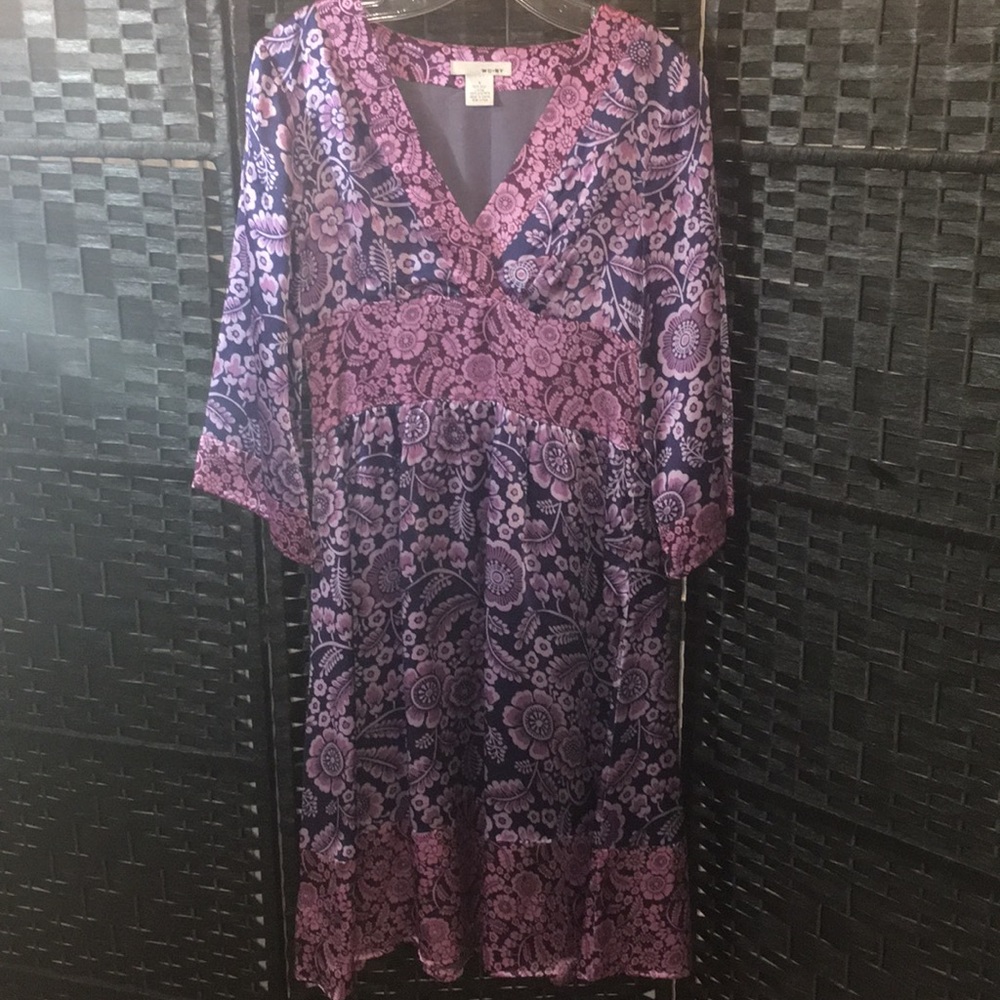 WDNY 100% Silk Purple / Pink Flower Dress Size 4